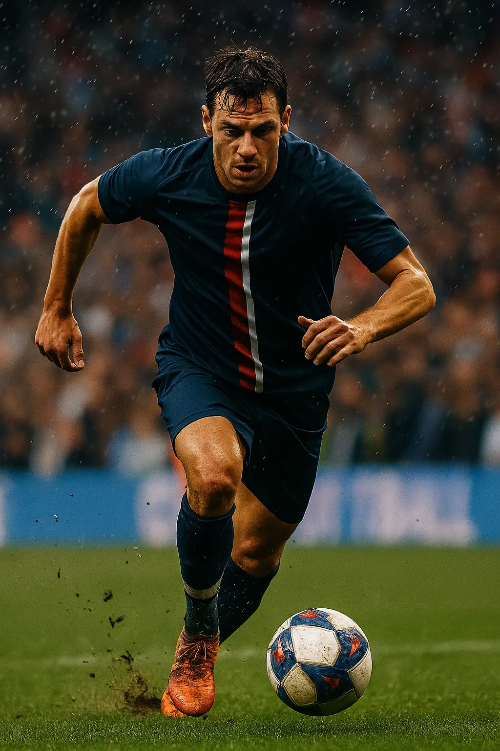 Joueur de football en pleine action sur le terrain