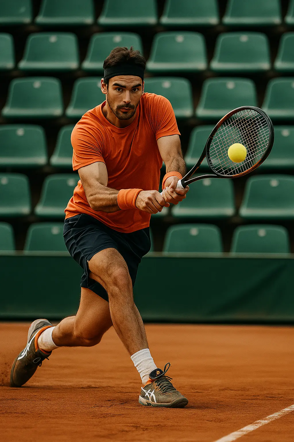 Joueur de tennis frappant la balle sur terre battue