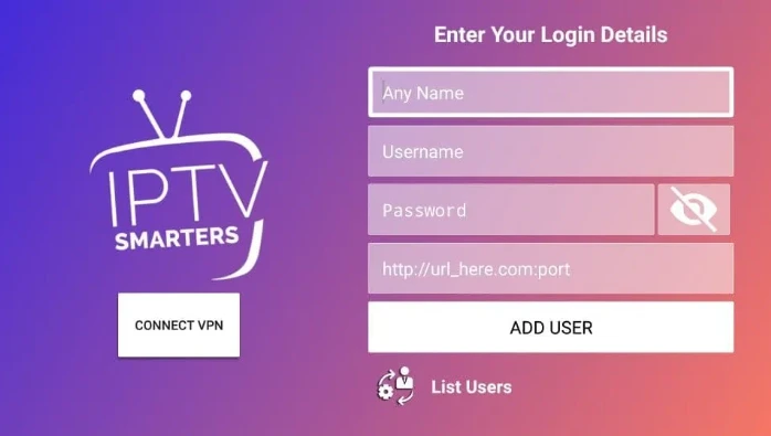 Écran de connexion Xtream Codes IPTV Smarters sur Fire TV Stick