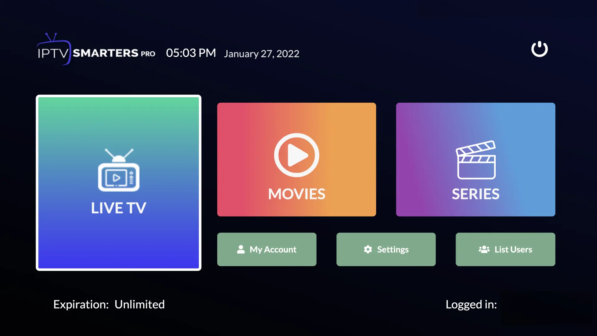 Menu Live TV, Movies, Series sur Smart TV